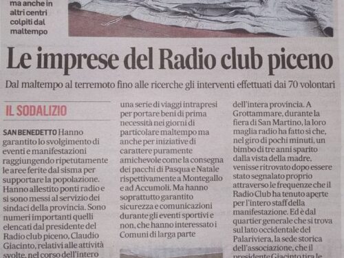 Radio Club Piceno sul Corriere Adriatico del 11-02-2019